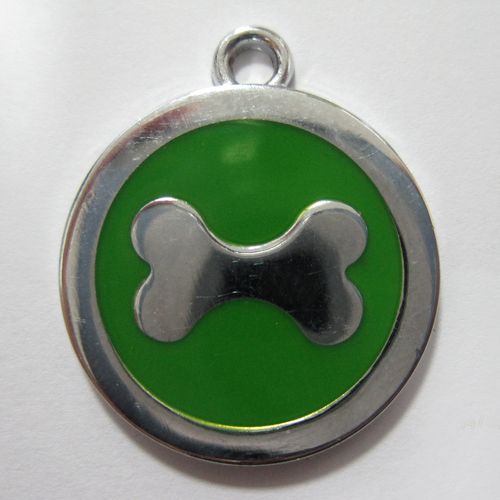 金屬-綠色狗骨頭寵物牌